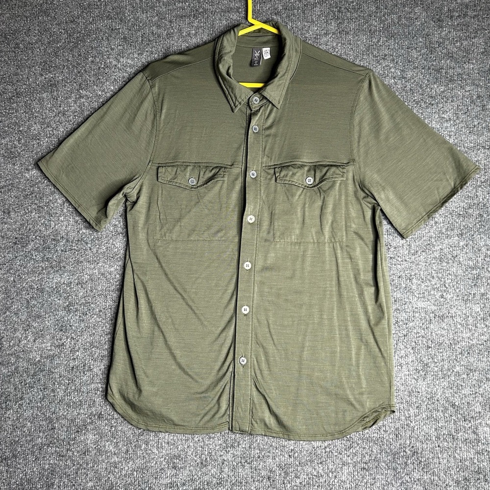 Ibex Merino Wool Short Sleeve Button Up Shirt Women Small Olive Green Performanc